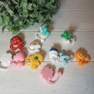 Reusable Silicone Straw Covers Strawberry Cactus Flower Rainbow Stanley Tumbler